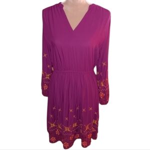World Market – Embroidered Boho Fuchsia Long Sleeve Dress NWOT (S/M)